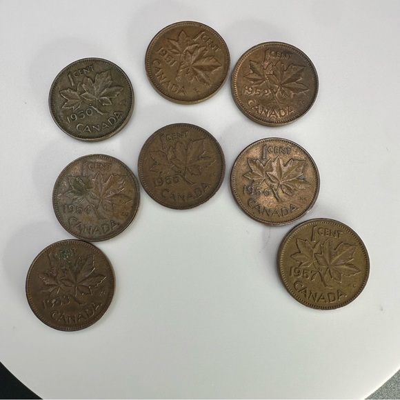 1950s Canadian Penny Set – 8 Coins – George VI to Early Elizabeth II – Vintage - Picture 8 of 11